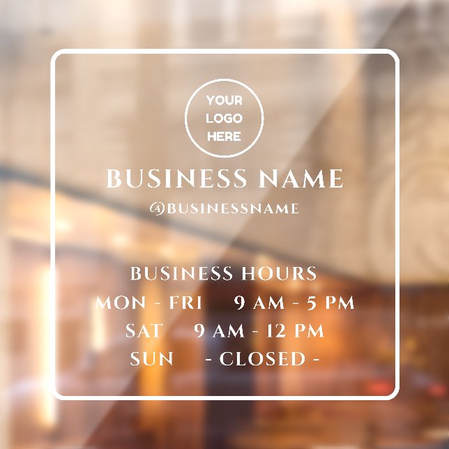 Opaque Minimalist Opening Time With Logo Business Window Cling (Sheet 2)