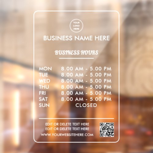Opaque White Opening Business Hours With Logo Window Cling
