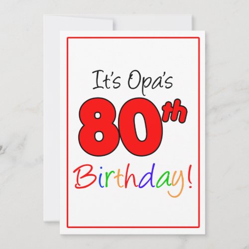 Opas 80th Milestone Birthday Party Celebration Invitation