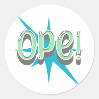 Ope, Funny Midwestern Slang | Retro Green and Blue Classic Round Sticker