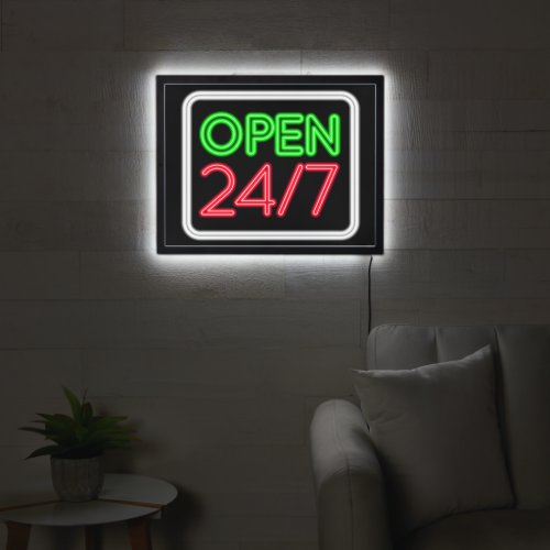 Open 24 7 Faux Neon Look Store Shop LED Sign