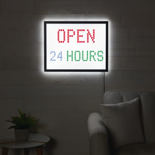 Open 24 Hours Dotted White Classic Illuminated  LED Sign