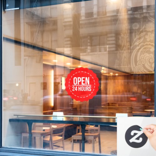 Open 24 Hours l Red Circle Opening Time  Window Cling