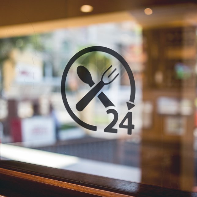 Open 24 Hours l Restaurant Business Black   Window Cling (Creator Uploaded)