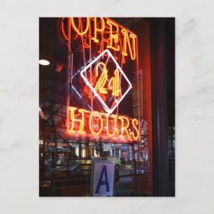 Open 24 Hours Neon Diner Sign New York City NYC Postcard