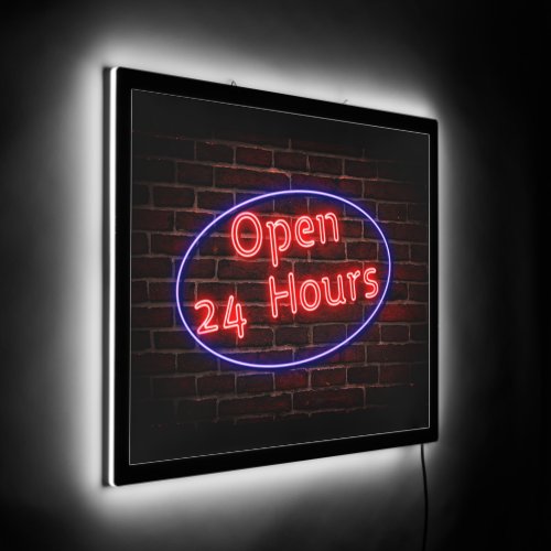 OPEN 24 HOURS PURPLE RED NEON SCRIPT LED SIGN