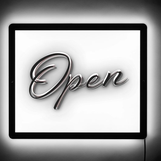 OPEN 3D Effect Print Black and White Minimalist LED Sign