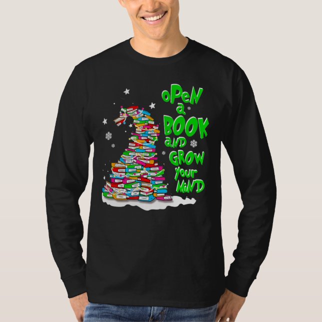 Open A Book And Grow Your Mind Christmas T-Shirt (Front)