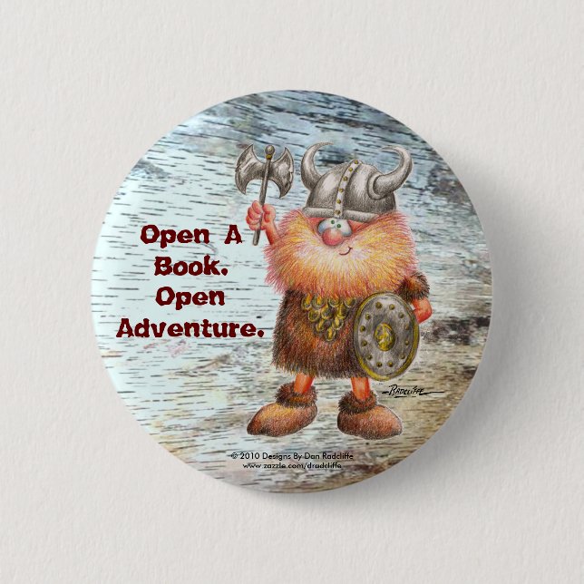 Open A Book.  Open Adventure. Pinback Button (Front)