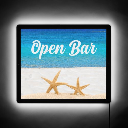 Open Bar 2 Starfish in Sand LED Sign