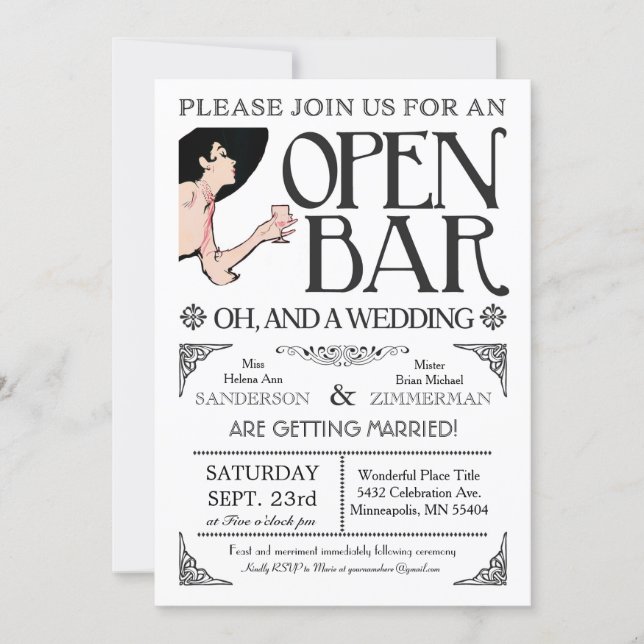 Open Bar and a Wedding Invitations (Front)