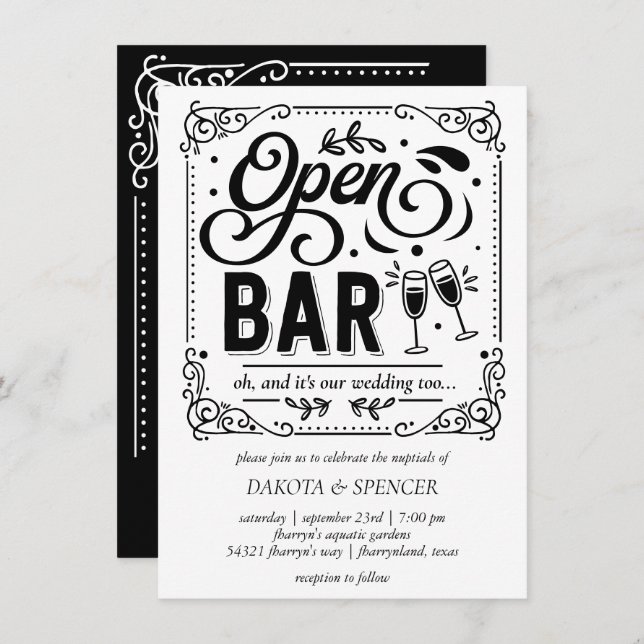 Open Bar (and Wedding) | Casual Micro Wedding Invitation (Front/Back)