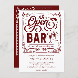 Open Bar (and Wedding)   Red and White Micro Invitation