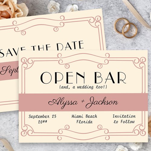 Open Bar Art Deco Dusty Rose and Vintage Cream Save The Date