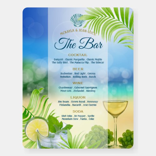Open Bar Beach Wedding Wine Mojito Palm Foam Board