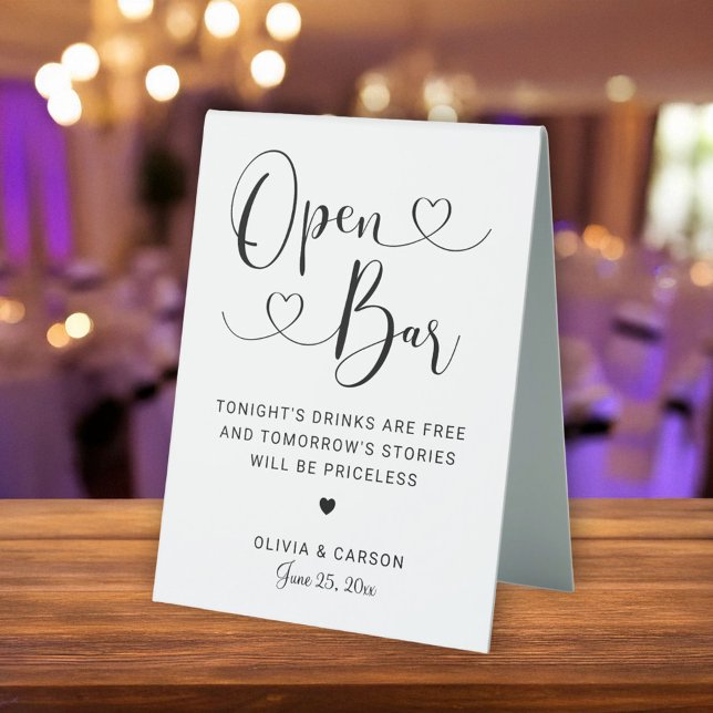 Open Bar Black Heart Script Wedding Sign (Creator Uploaded)