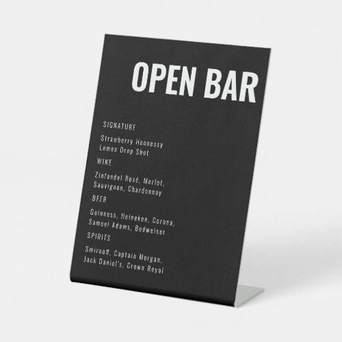 Open Bar Black Modern Minimalist Wedding Bar Sign