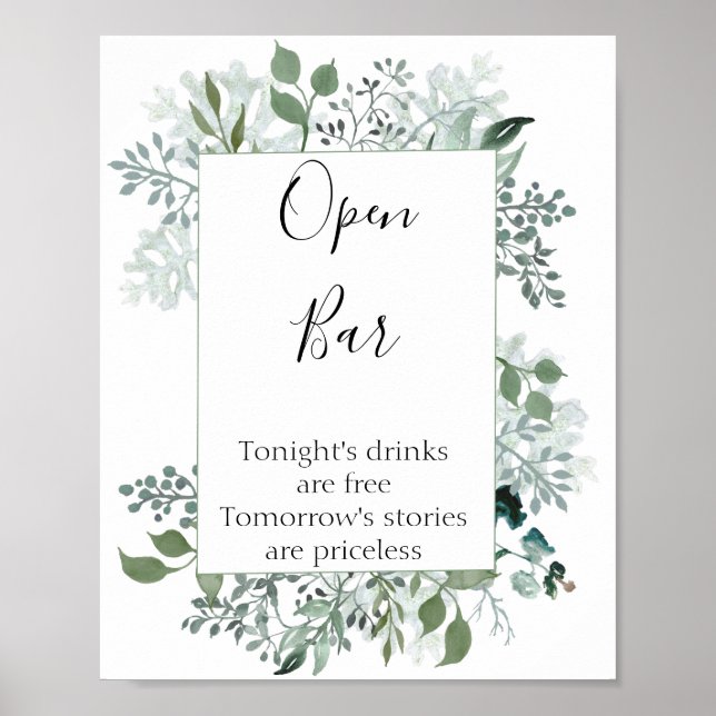Open Bar Botanical Greenery Frame Wedding Poster (Front)