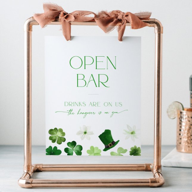 Open Bar Bridal Shower St. Patrick's Day green Pedestal Sign (Open bar sign for St. Patricks Day)