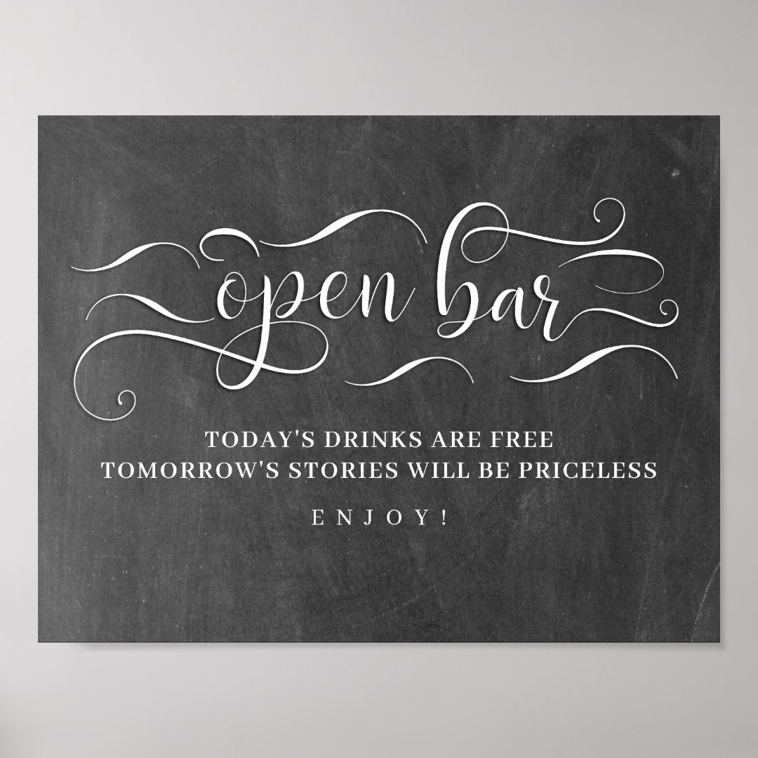 Open Bar Chalkboard Wedding Day Sign | Zazzle