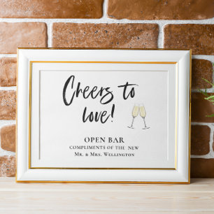 Open bar Cheers to love Horizontal Wedding sign 