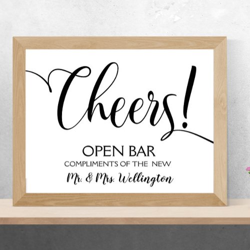 Open bar  Cheers wedding sign 