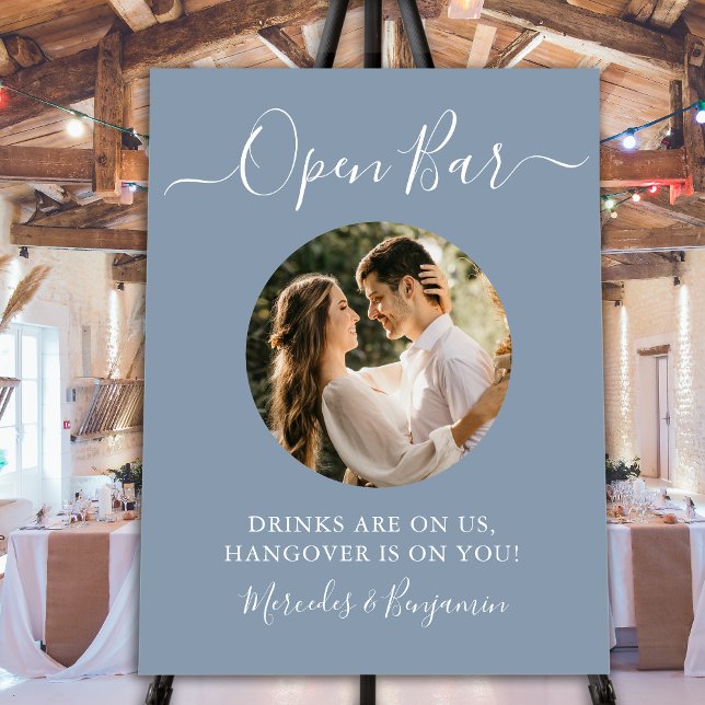 Open Bar Custom Photo Dusty Blue Wedding Drinks  Foam Board (Creator Uploaded)