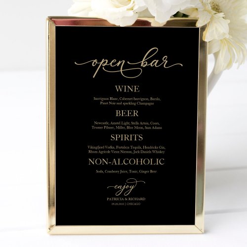 Open Bar Elegant Gold Black Wedding Sign