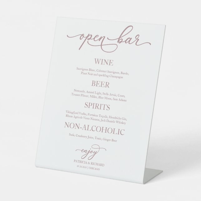Open Bar Elegant Gold Calligraphy Wedding Sign (Front)