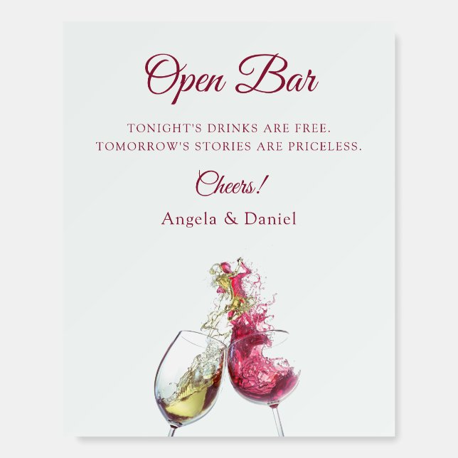 Open Bar Elegant Red and White Wine Dance Wedding Foam Board (Front)