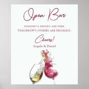 Open Bar Elegant Red and White Wine Dance Wedding Poster