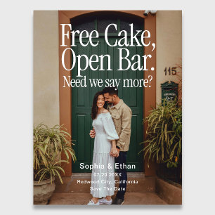 Open Bar Free Cake Photo Retro Save The Date Announcement Postcard