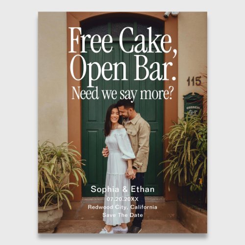 Open Bar Free Cake Photo Retro Save The Date Announcement Postcard