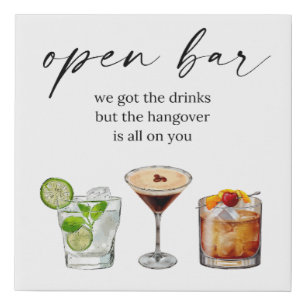 Open bar funny cute wedding watercolor cocktails faux canvas print