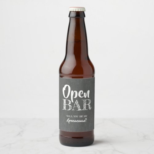 Open Bar _ Funny Groomsman Proposal Beer Bottle Label