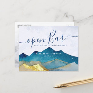 Open Bar Gold Mountain Wedding Photo Save the Date Announcement Postcard