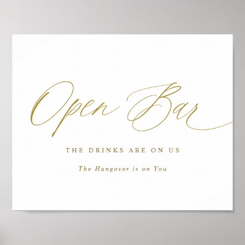 Open Bar Gold Wedding Sign Elegant Calligraphy
