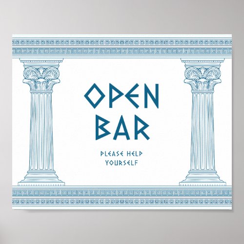 Open Bar Greek party table Sign in blue