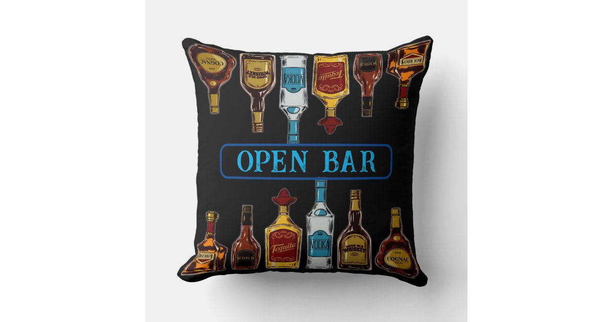 Open Bar Man Cave Throw Pillow Zazzle