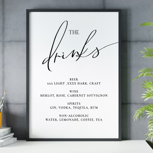 Open bar Menu The Drinks wedding sign Poster