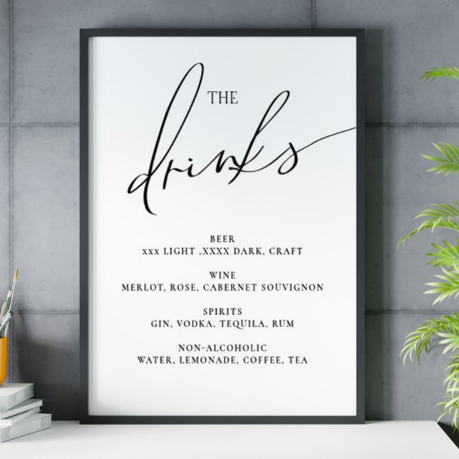 Open bar Menu The Drinks wedding sign Poster (Creator Uploaded)