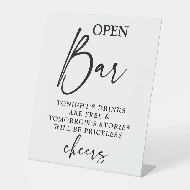 Open Bar minimalist wedding sign (Front)
