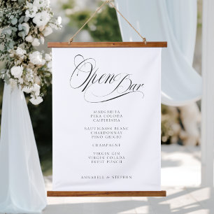 Open Bar! Modern Calligraphy White Wedding Hanging Tapestry