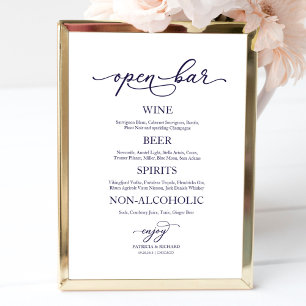 Open Bar Navy Blue Calligraphy Wedding Sign