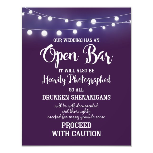 OPEN BAR party or wedding sign (Front)