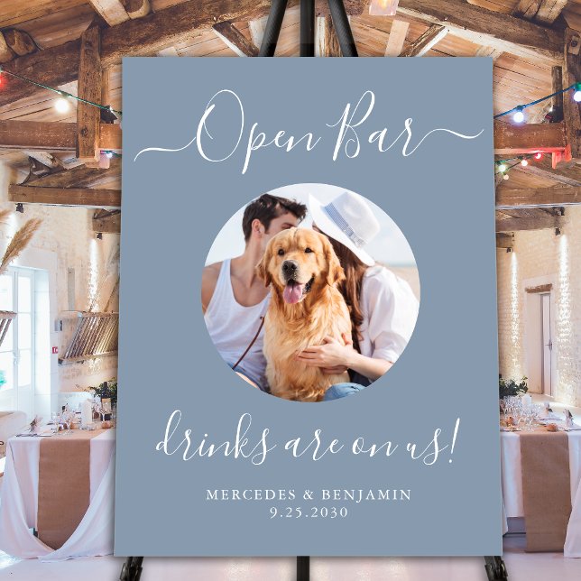 Open Bar Personalized Dusty Blue Pet Dog Wedding  Foam Board (Creator Uploaded)