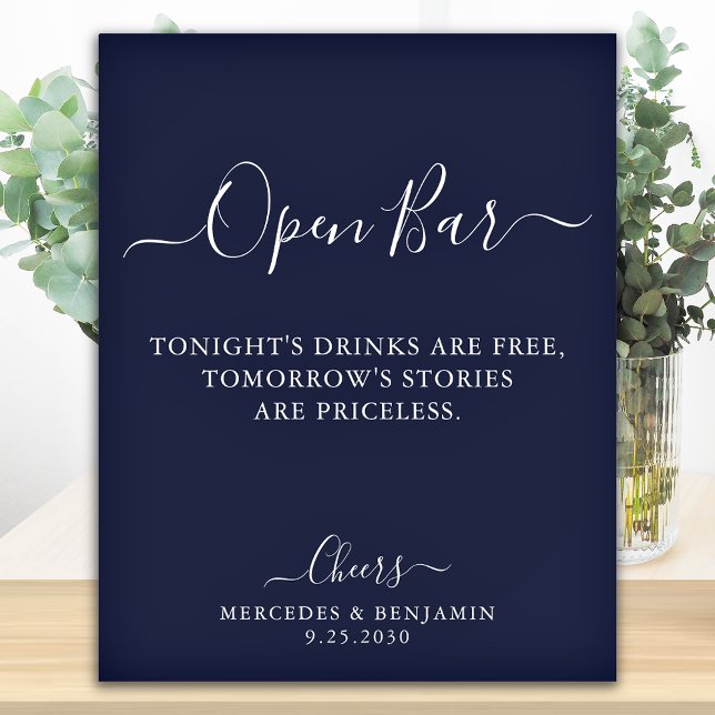 Open Bar Personalized Navy Blue Wedding Drinks  Foam Board (Creator Uploaded)