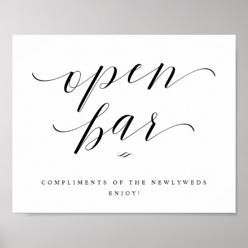 Open Bar Script Calligraphy Wedding Reception Sign