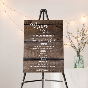Open Bar Sign Business Wedding Rustic Wood Simple