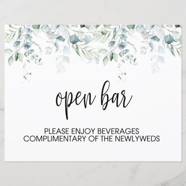 Open Bar Sign - Eucalyptus Wedding (Front)
